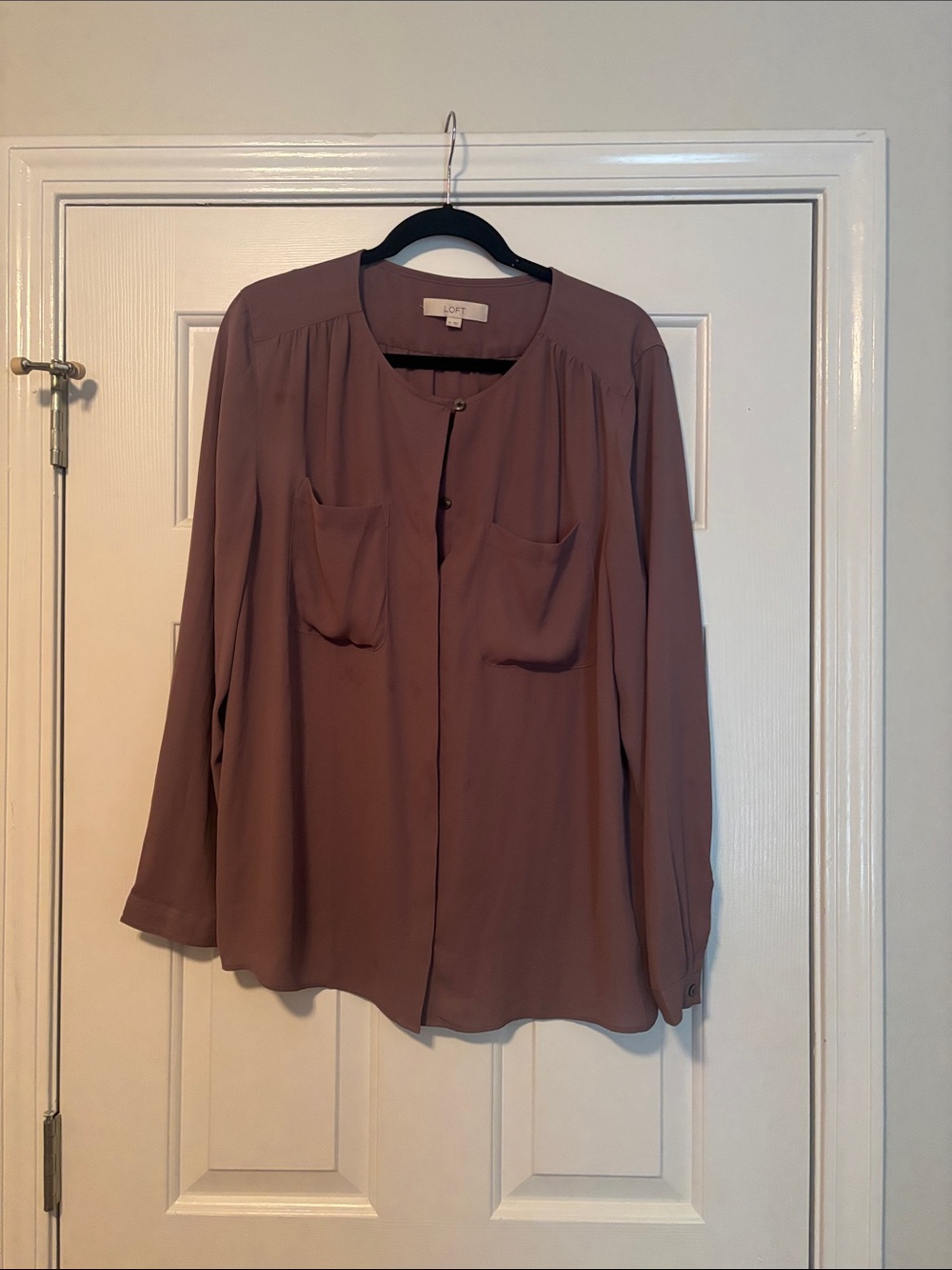LOFT Long-Sleeve Button Front Blouse - Dusty Rose